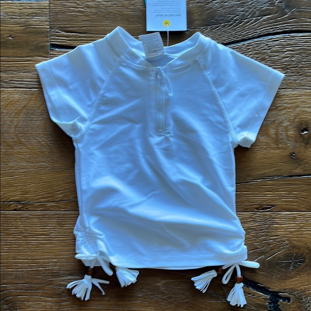 Snapperrock White Kids Swim Shirt with Tassel Details